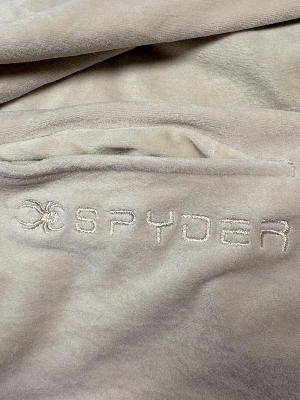 Spyder Velour Mock Neck Full Zip Jacket Cream Tan Beige Athleisure Cozy Plush M - Picture 5 of 8